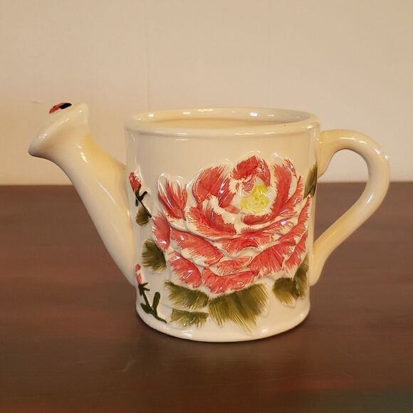 New in Box Avon Small Decorative Ceramic Floral Watering Can / Planter (2007) - Picture 2 of 8